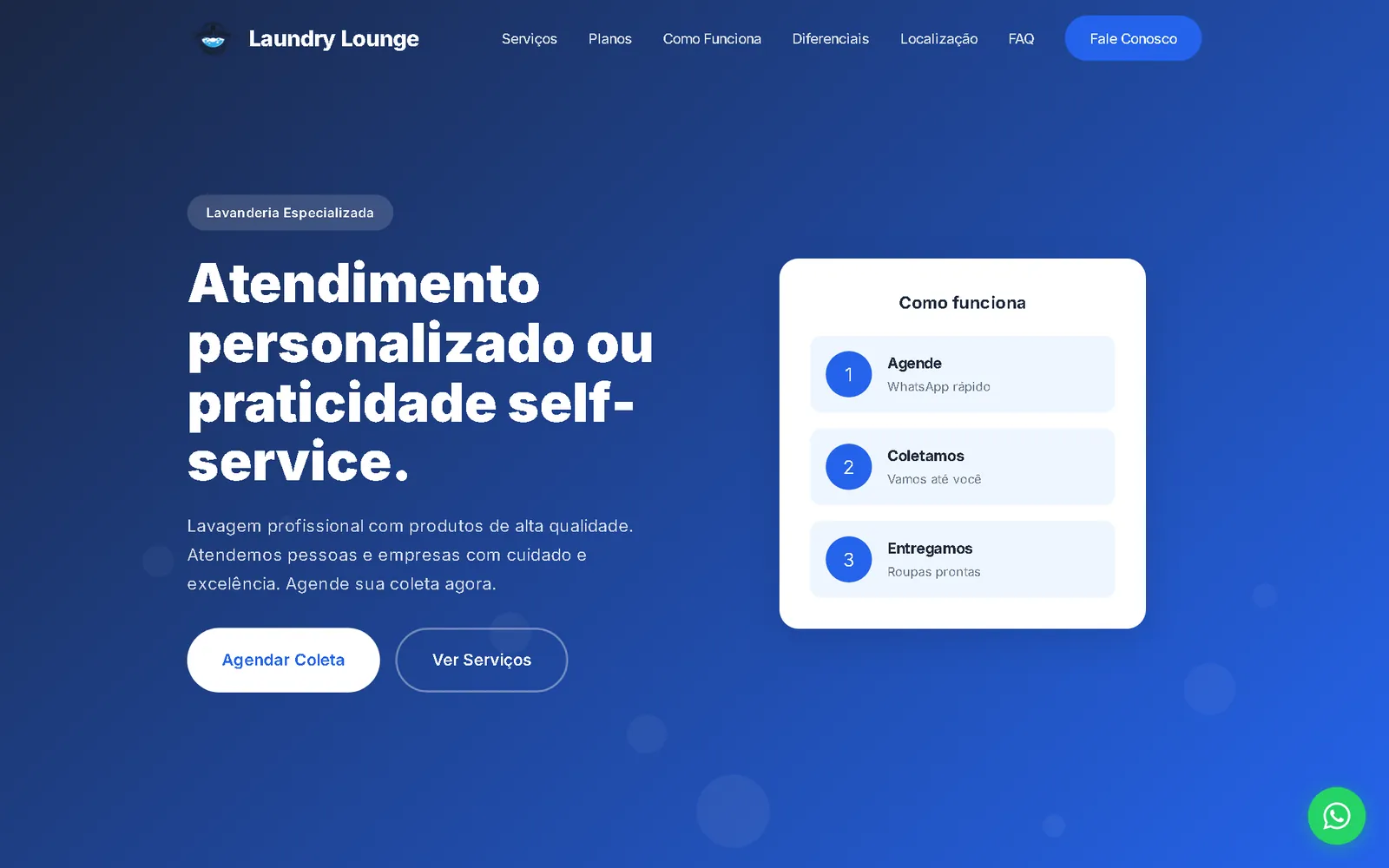 Landing page da lavanderia Laundry Lounge